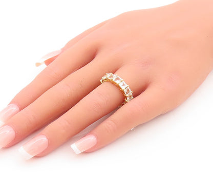 925 Sterling Silver Vintage Ring Gold Plated Square Cut 360 CZ Band Sz 6 RG29573
