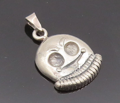 925 Sterling Silver Vintage Pendant Solid Carved Scary Halloween Skull  PT22674