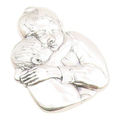 MFA 925 Sterling Silver  Vintage Shiny Mother & Child Hug Brooch Pin  BP9075