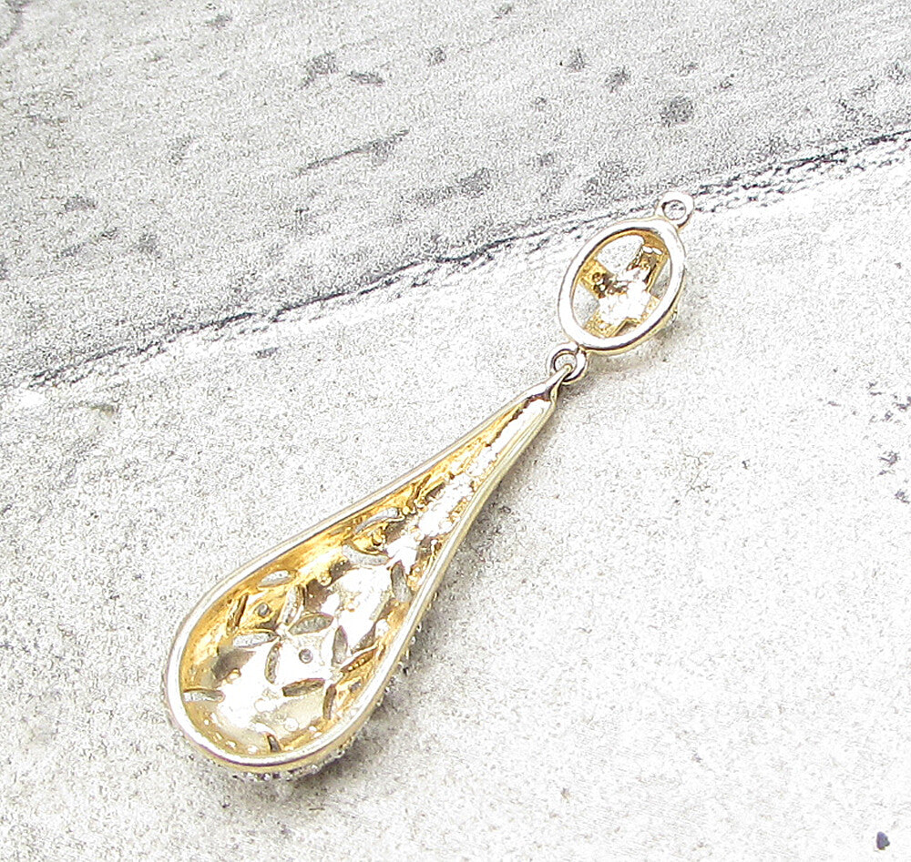 Gold Over 925 Silver  Genuine Diamonds Fancy Dome Cross Drop Pendant  PT1260