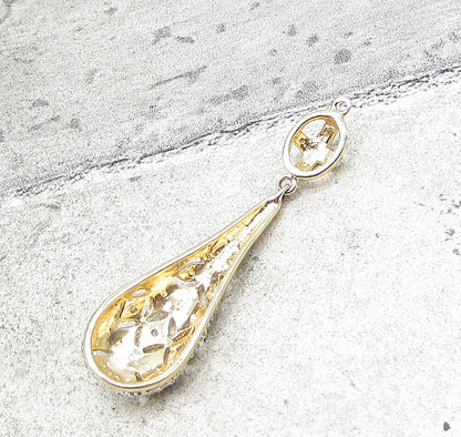 Gold Over 925 Silver  Genuine Diamonds Fancy Dome Cross Drop Pendant  PT1260