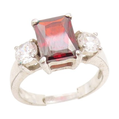 925 Sterling Silver Vintage Ring Classic Garnet & CZ Statement Band Sz 4 RG34781