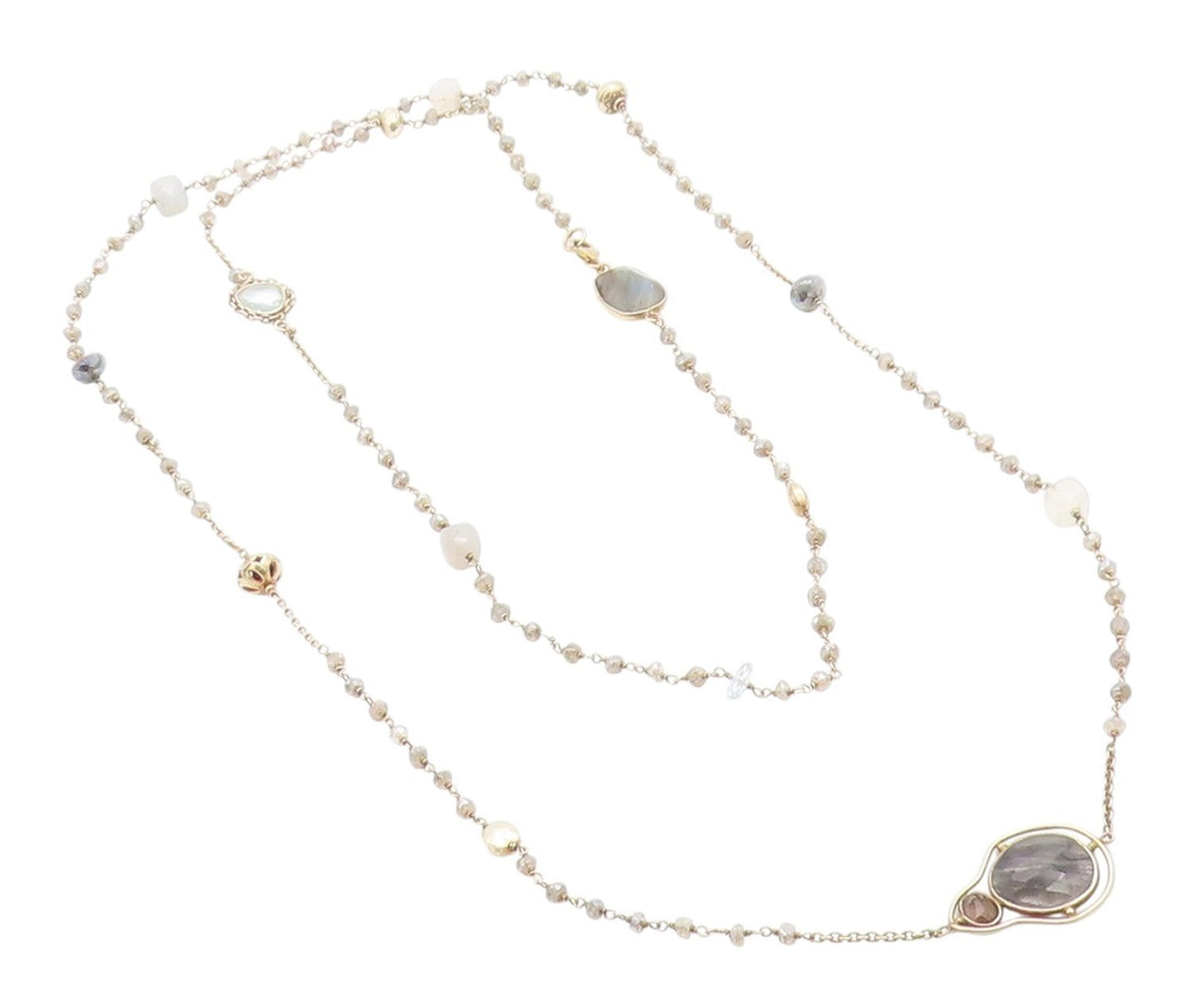 925 Sterling Silver Vintage Necklace Multi Gemstone Bohemian Long Chain  NE4661