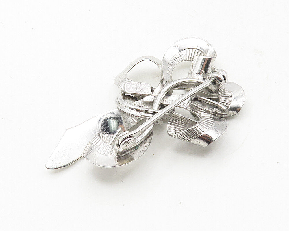 CARL ART 925 Sterling Silver  Vintage Cubic Zirconia Ribbon Brooch Pin  BP3765