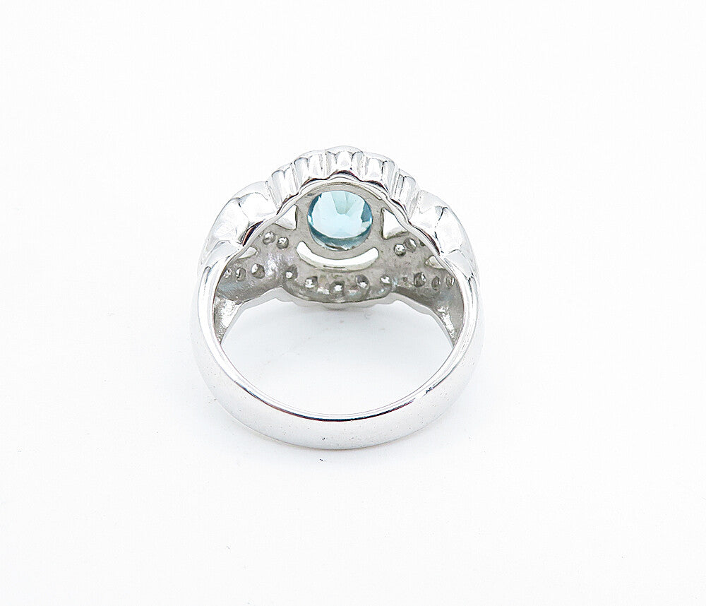 925 Sterling Silver  Blue & White Topaz Love Heart Cocktail Ring Sz 7  RG6062