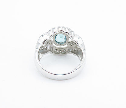 925 Sterling Silver  Blue & White Topaz Love Heart Cocktail Ring Sz 7  RG6062