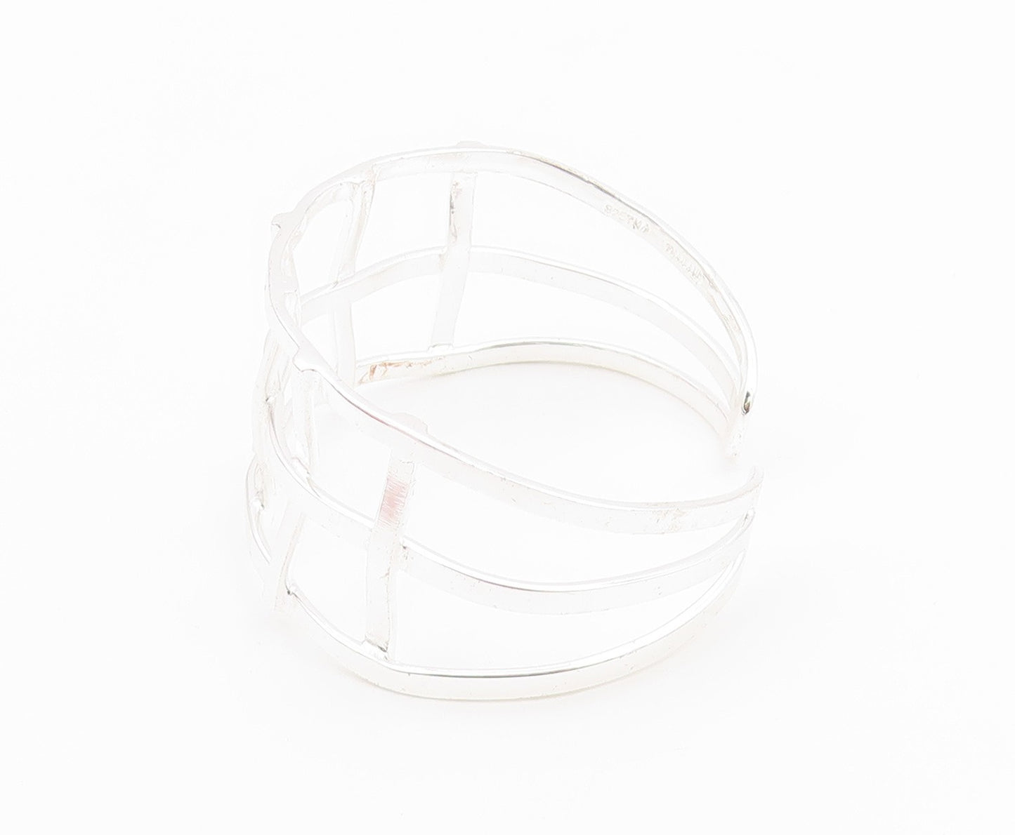 925 Sterling Silver  Shiny Polished Open Square Design Cuff Bracelet  BT7117