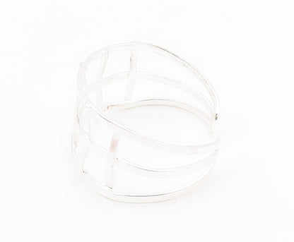 925 Sterling Silver  Shiny Polished Open Square Design Cuff Bracelet  BT7117