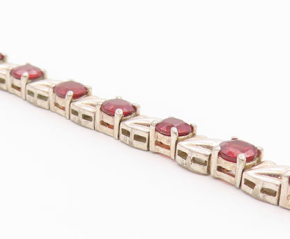 925 Sterling Silver Vintage Bracelet Classic Round Cut Garnet Link  BT12174