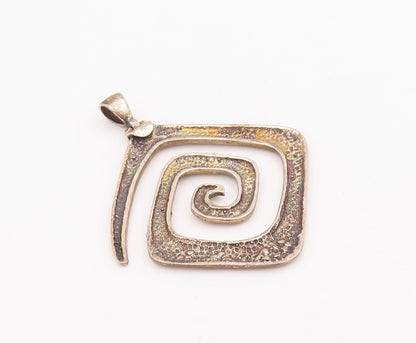 925 Sterling Silver Vintage Pendant Solid Square Cutout Coiled Spiral  PT22883