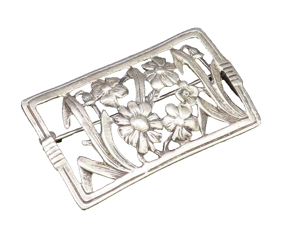 925 Sterling Silver  Vintage Antique Flower Cutout Dome Brooch Pin  BP9617