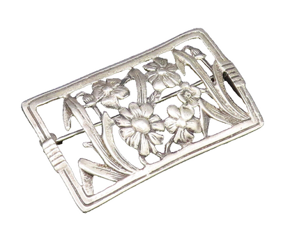 925 Sterling Silver  Vintage Antique Flower Cutout Dome Brooch Pin  BP9617