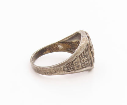 925 Sterling Silver Vintage Ring Antique Enamel 1958 LCCS Shield Sz 8.5 RG35507