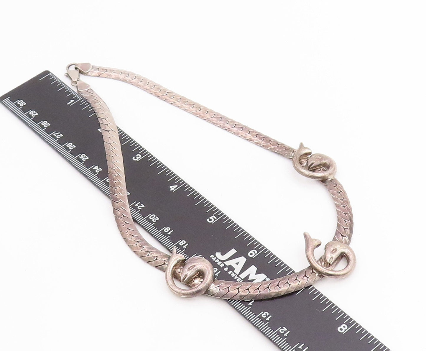 925 Sterling Silver Vintage Necklace Modernist Dolphin Motif Choker  NE4790