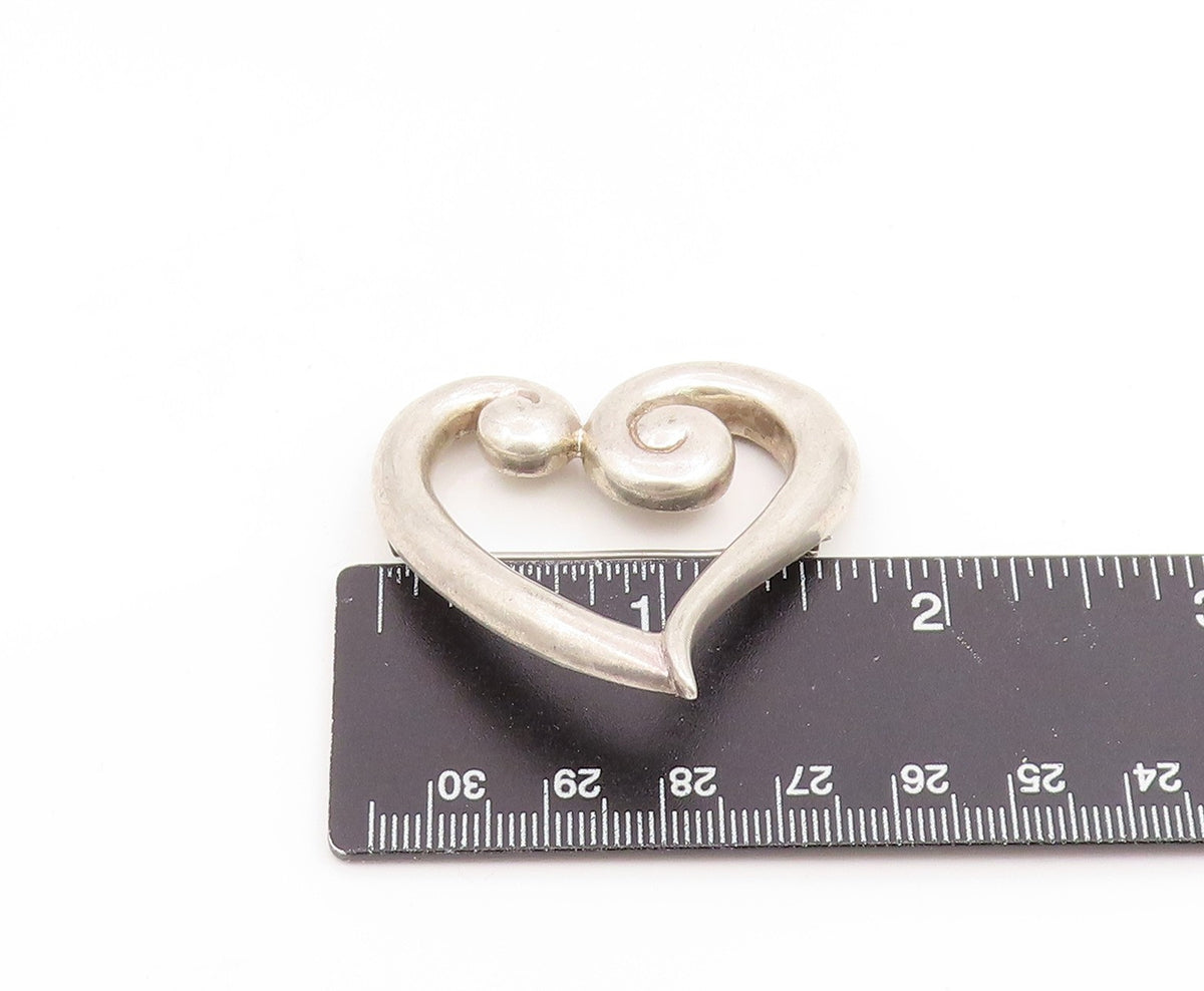 925 Sterling Silver Vintage Brooch Pin Modernist Swirly Open Love Heart  BP12388
