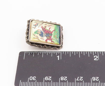 925 Sterling Silver Vintage Brooch Pin ISRAEL Antique Miniature Painting BP12490