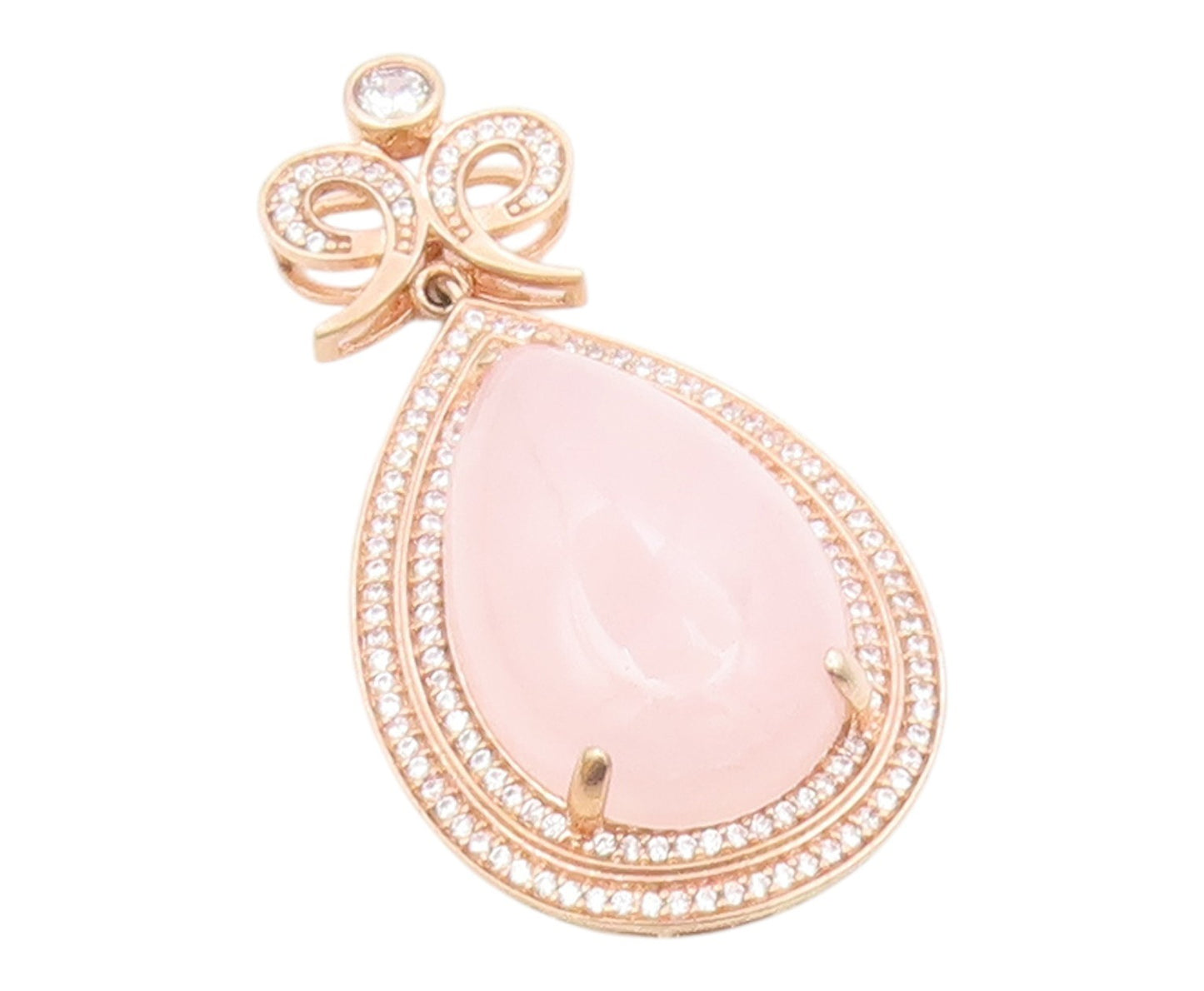 925 Silver  Vintage Rose Quartz & Cubic Zirconia Tear Drop Pendant  PT16956