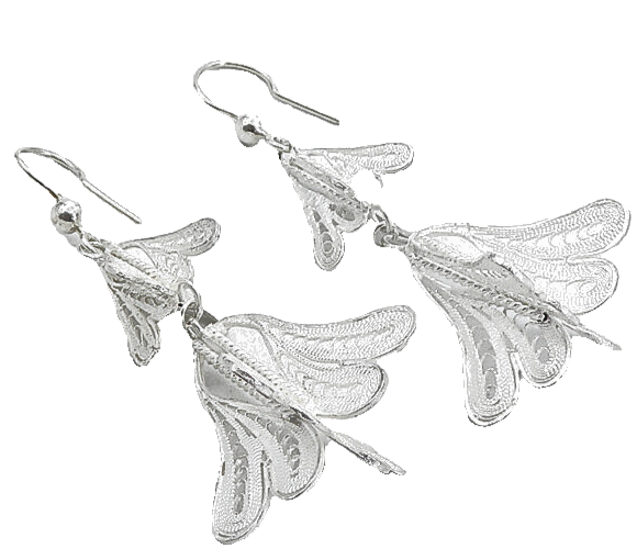 925 Sterling Silver  Shiny Filigree Detail Floral Link Dangle Earrings  EG3428