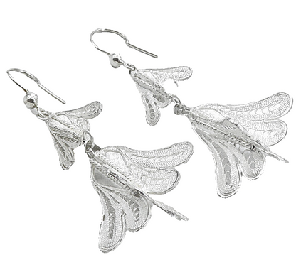925 Sterling Silver  Shiny Filigree Detail Floral Link Dangle Earrings  EG3428
