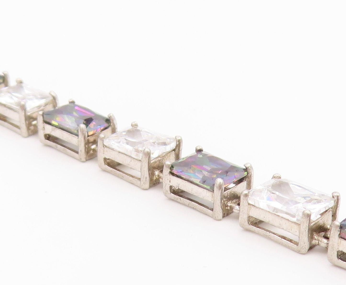 925 Sterling Silver  Vintage Cubic Zirconia & Mystic Topaz Bracelet  BT9518