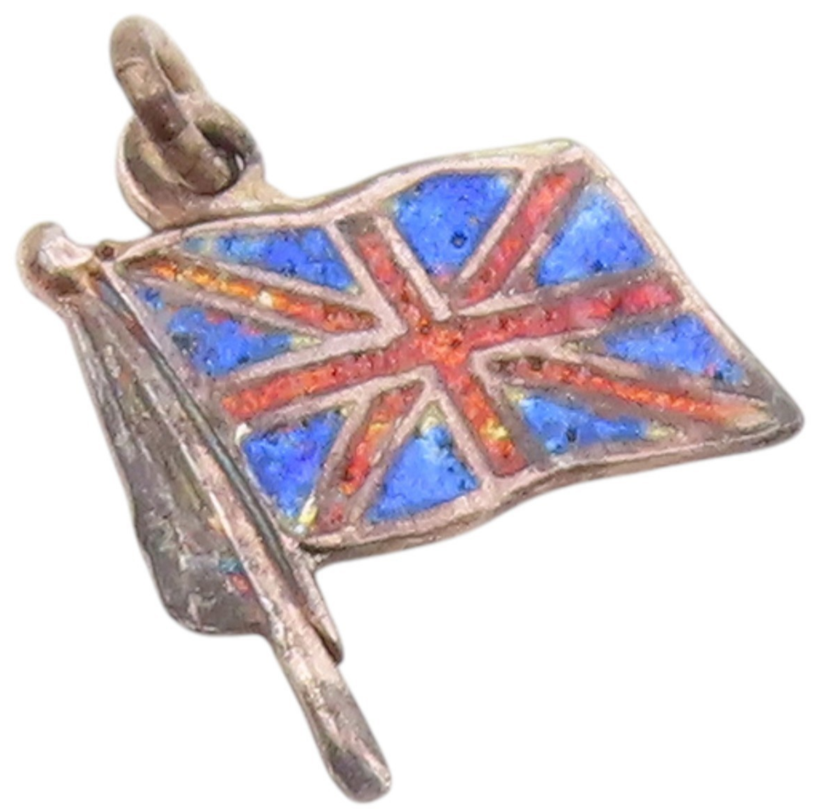 925 Sterling Silver  Vintage Enamel Waving British Flag Pendant  PT17441