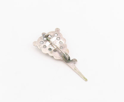 925 Sterling Silver Vintage Brooch Topaz Etched Intricate Openwork Pin  BP12303