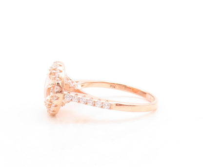 925 Sterling Silver Vintage Ring Rose Gold Plated Morganite & CZ  Sz 6  RG30105