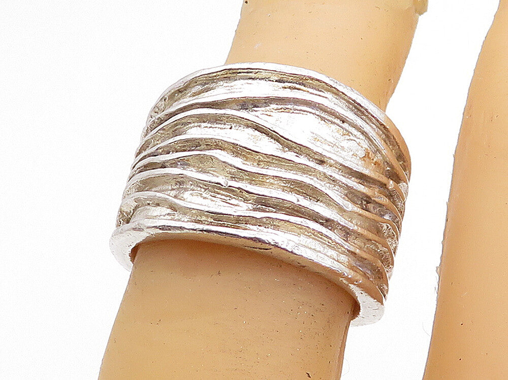 925 Sterling Silver  Vintage Modernist Wavy Tapered Band Ring Sz 6  RG4759