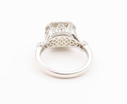 925 Sterling Silver Vintage Ring Citrine & CZ Octagon Halo Band  Sz 8  RG36576