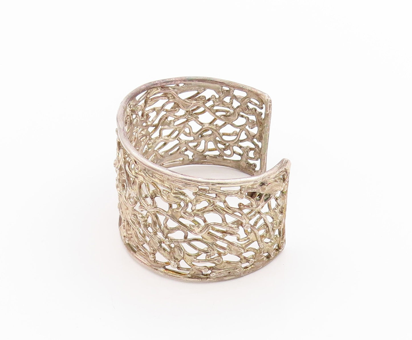 925 Sterling Silver Vintage Bracelet Brutalist Design Cutout Broad Cuff  BT11353