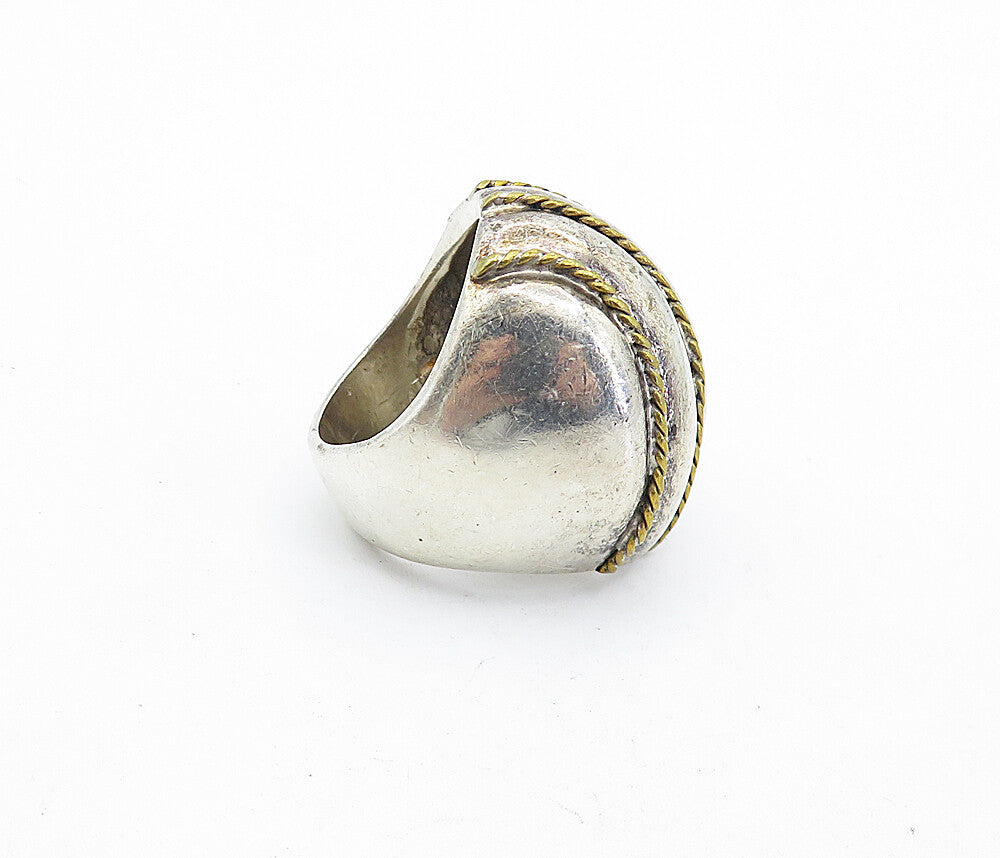 MEXICO 925 Silver  Vintage Two Tone Rope Twist Dome Band Ring Sz 7  RG6973