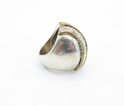 MEXICO 925 Silver  Vintage Two Tone Rope Twist Dome Band Ring Sz 7  RG6973