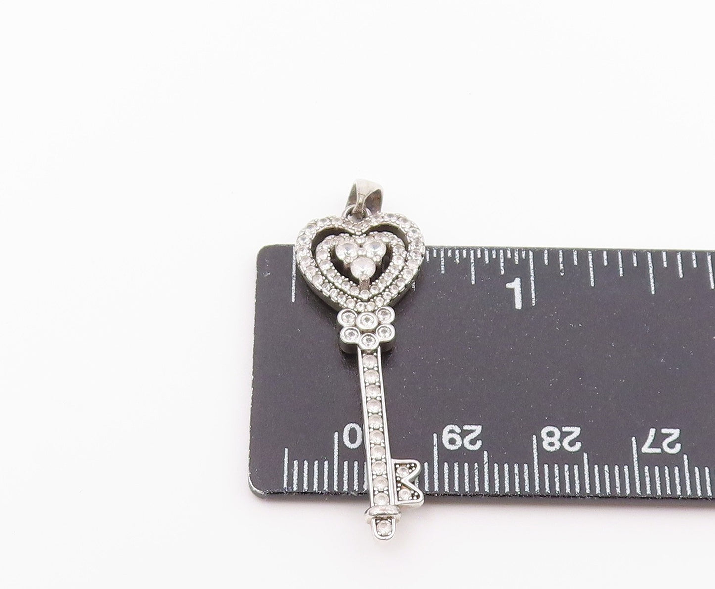 925 Sterling Silver Vintage Pendant PAJ CZ Pave Love Heart Key Charm  PT26430