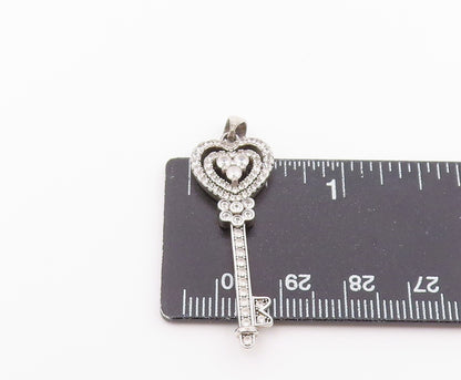 925 Sterling Silver Vintage Pendant PAJ CZ Pave Love Heart Key Charm  PT26430