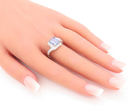 925 Sterling Silver Vintage Ring Designer Rectangle Sapphire & CZ Sz 7 RG29222