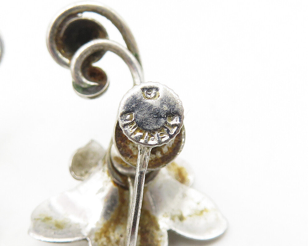 925 Sterling Silver  Vintage Shiny Sculpted Flower Non Pierce Earrings  EG5608