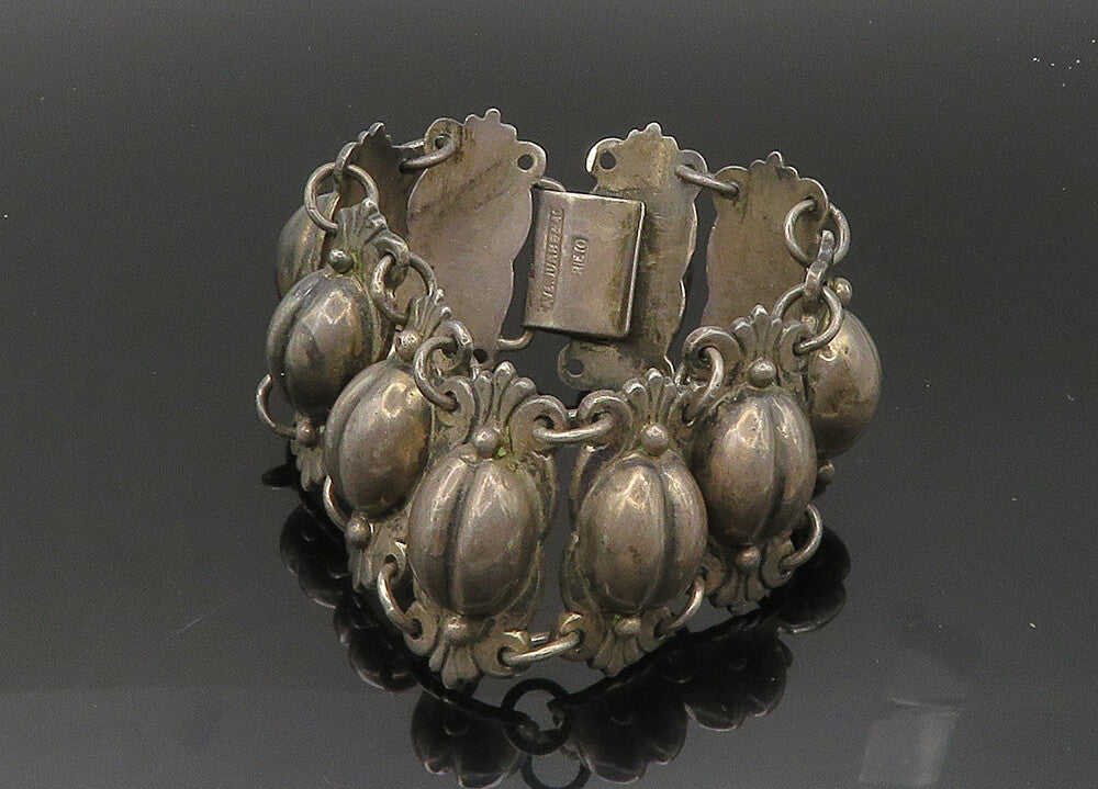 JUAREZ PRIETO 925 Silver  Vintage Antique Coffee Bean Chain Bracelet  BT8288