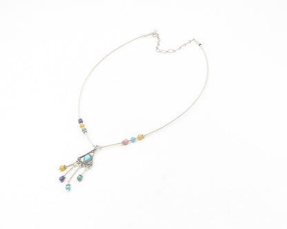 Q.T. NAVAJO 925 Silver Vintage Turquoise & Multi Stone Collar Necklace NE2069