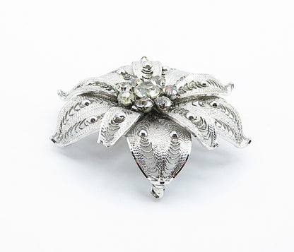 ESPO 925 Silver  Vintage Cubic Zirconia Filigree Flower Brooch Pin  BP2853