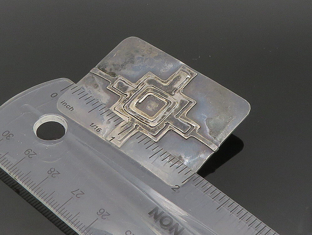 925 Sterling Silver  Vintage Oxidized Dilated Rectangular Brooch Pin  BP9352