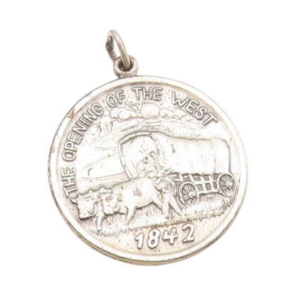 925 Sterling Silver Vintage Pendant Dark Tone 1842 Industrial Era Coin  PT24071