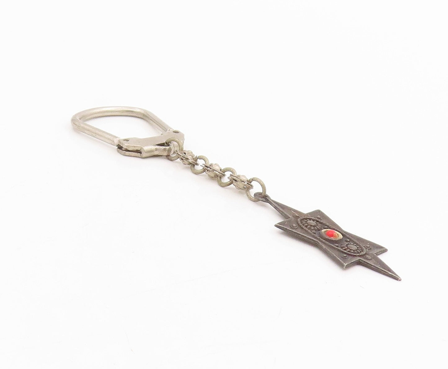 925 Sterling Silver Vintage Keychain ISRAEL Red Gemstone Celestial Star  TR4133