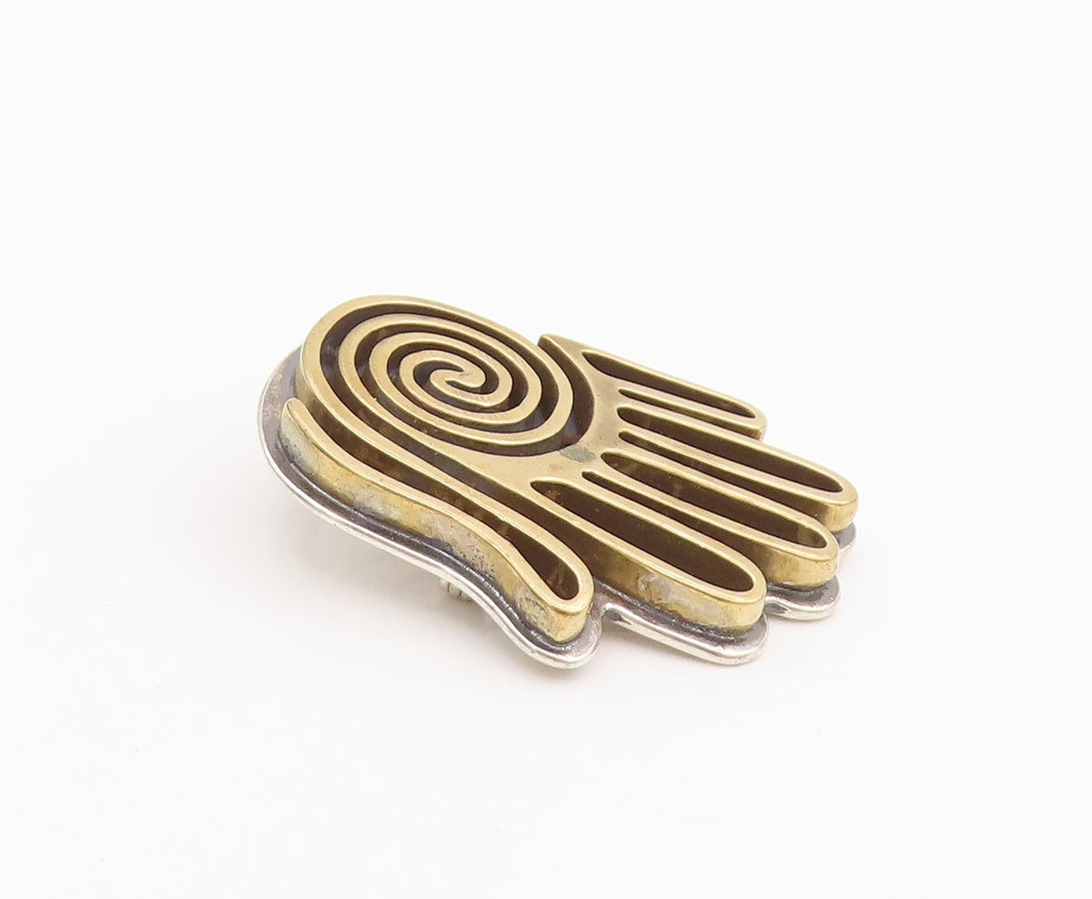 925 Sterling Silver Vintage Brooch Pin CAROLYN POLLACK Spiral Hamsa Hand BP12179