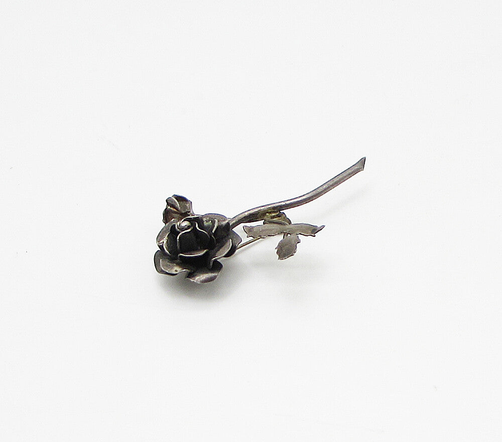 MEXICO 925 Sterling Silver  Vintage Sculpted Flower Brooch Pin  BP1020