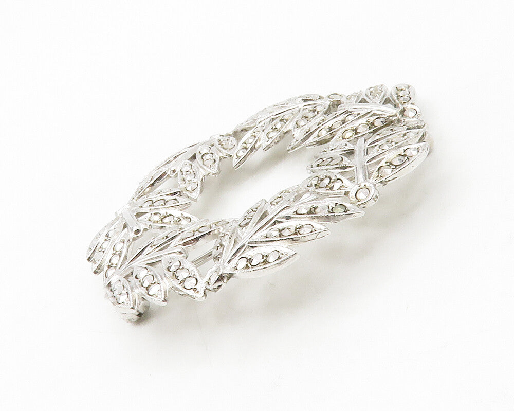 925 Sterling Silver  Vintage Sparkling Floral Wreath Motif Brooch Pin  BP5205