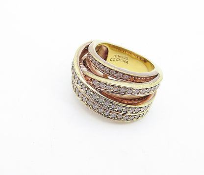 925 Sterling Silver  Vintage Topaz Gold Plated Split Band Ring Sz 6  RG5208