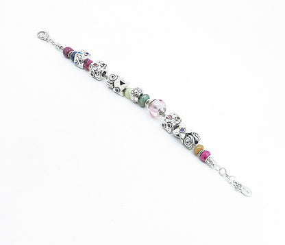 925 Sterling Silver & 18K GOLD Multi Gemstone Beaded Chain Bracelet BT3016