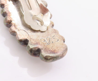 925 Sterling Silver Vintage Earrings Designer Dark Tone Cocoon Carved  EG13458