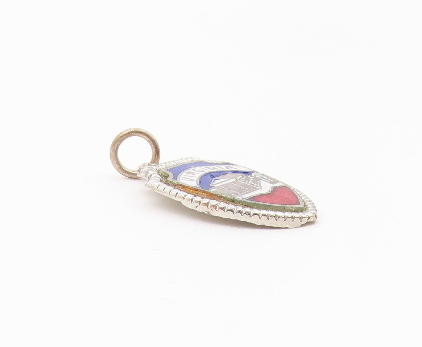 925 Sterling Silver  Vintage Enamel Virginia Shield Souvenir Pendant  PT16721