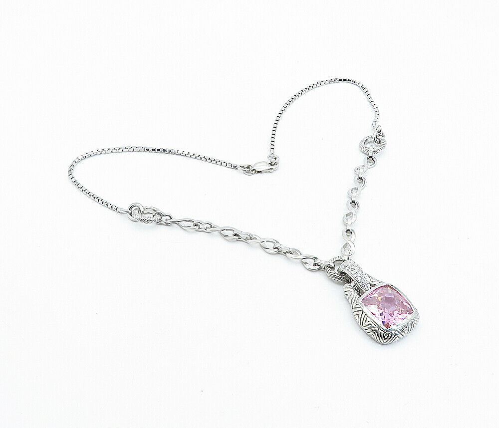 925 Sterling Silver  Pink Cubic Zirconia Infinity Link Chain Necklace  NE1140